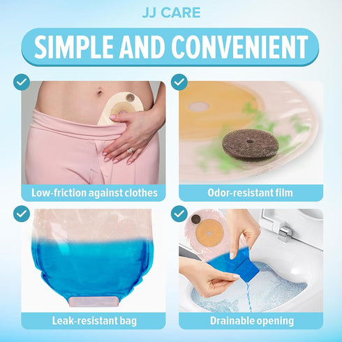 JJ CARE Colostomy Bags 20 PCS, One-Piece Pouching Ostomy Bags, No Mess Ostomy Supplies for Ileostomy, Colostomy, Urostomy Stoma Care with Odor Barrier, Drainable Ostomy Pouch with Cut to Fit Closure